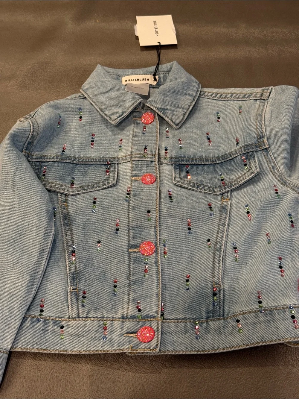 Billieblush Light Blue Denim Jacket with Multicolor Embroidery